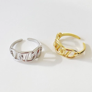 Adjustable 925 silver chain link open rings in gold and silver polished finishes