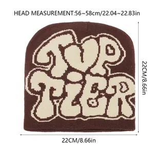 Tableau des tailles pour le bonnet en maille jacquard avec texte top tier et mesures