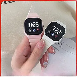 Pink and white LED electronic watches with astronaut themes and soft silicone bands