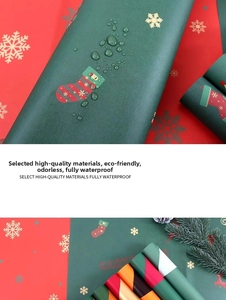 Détail du papier cadeau de Noël imperméable avec motifs festifs rouges et verts