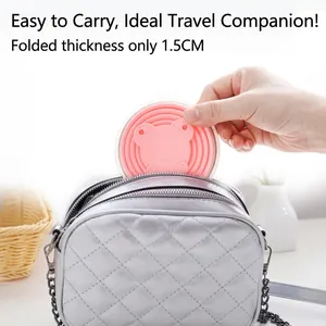 Portable pink silicone folding cup with 1.5cm slim design for travel and outdoor use