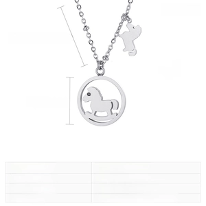 Close-up of stainless steel rocking horse necklace dimensions and material specifications
