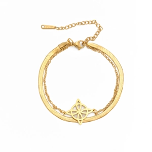 Gold double-layer stainless steel bracelet with snake chain and Celtic knot pendant