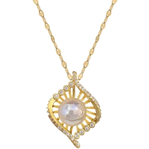 Elegant gold titanium steel necklace with luxury pearl pendant and sparkling zircons