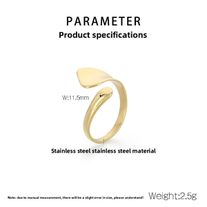 Detailed parameter view of golden stainless steel irregular open ring with 11.5mm width