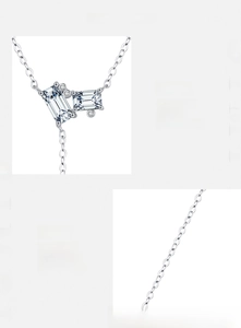 Close-up of S925 sterling silver necklace with emerald cut 5A cubic zirconia stones
