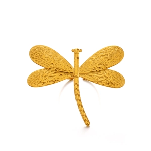 Minimalist golden stainless steel dragonfly ring with unique hammered texture design