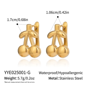 Detailed size and weight chart for waterproof gold-plated cherry stainless steel earrings