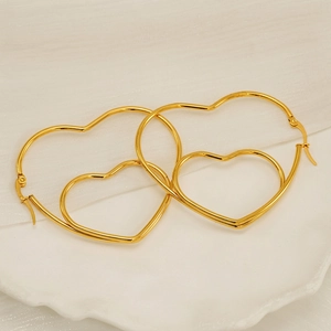 Hoop Earrings 18K Gold Plated Stainless Steel Double Layer Heart Shape Hollow Out Large Trendy Minimalist Jewelry Women