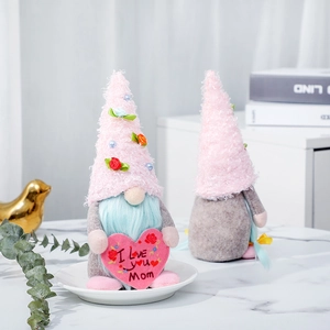 Pink heart-holding faceless gnome doll for Mother's Day home tabletop decor