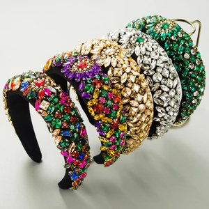 Vintage Baroque Padded Headband For Women Luxury Full Rhinestone Crystal Artificial Pearl Flower Hair Band Royal Style Wedding Party Accessory