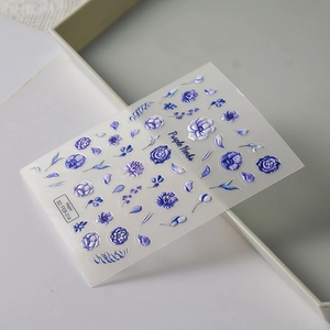 5D embossed purple flower nail stickers with floral patterns and relief texture