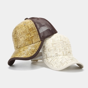 Straw mesh trucker hat for outdoor sun protection, breathable baseball cap style