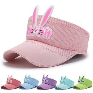 Kids Sun Visor Hat Breathable Knit Polyester Cartoon Rabbit 3D Ears Summer Outdoor Beach Sun Protection Hat For Boys Girls