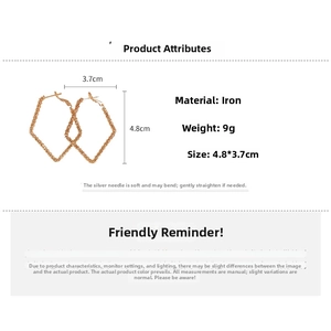 Irregular rhombic hoop earrings in gold textured finish with silver needle measurements