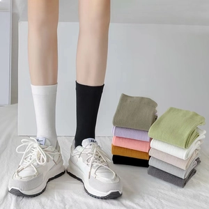 Women Cotton Slouch Socks Solid Color Rib Knit Breathable Sweat Absorbent Casual Anti Pilling Comfortable Crew Socks