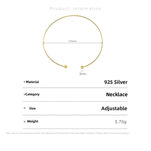Technical drawing of a minimalist S925 sterling silver 110mm adjustable choker necklace