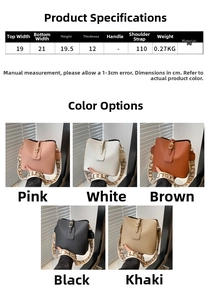 Detailed size chart for stylish PU bucket bag showing dimensions and strap length