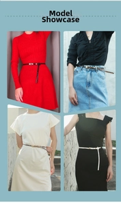 Detail of slim women's fashion belts in black, white, and leopard print with gold buckles