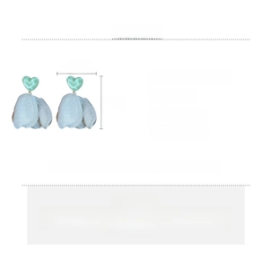 Detailed chart showing light blue floral heart earrings with resin and alloy material
