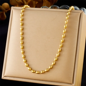 Minimalist Gold Plated Stainless Steel Rugby Bead Chain Necklace For Women Punk Style Clavicle Oval Link Jewelry