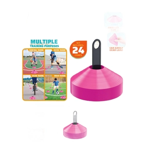 24-piece pink soccer training marker discs with portable handle for multi-sport use