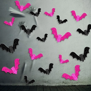 Autocollants Muraux Chauve-Souris Halloween Décorations En Papier Pailleté Pour Fête Maison Hantée Autocollants Fenêtre Scintillants