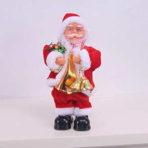 Electric musical Santa Claus ornament with guitar and gift bag for Christmas decor