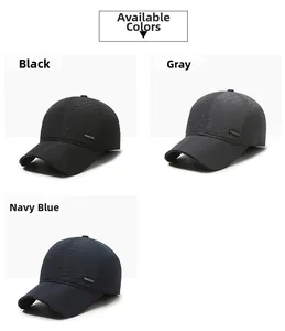 Three men's winter quilted baseball hats shown in black, grey, and navy blue