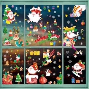 Weihnachts-Fensterbilder mit Weihnachtsmann, Rentier und Schneemann auf Glasscheibe