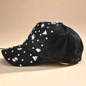 Cool black baseball cap for couples with colorful sparkling rhinestones and glitter finish