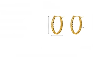Close-up of gold-plated twisted rope hoop earrings in high-quality stainless steel