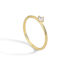 Elegant four-prong solitaire round zircon ring with 18K gold plating for women