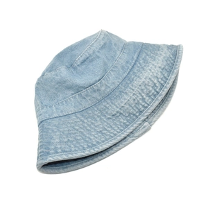 Classic light blue washed denim bucket hat with wide brim for a retro casual look