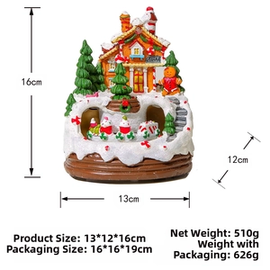 Detailed view of musical Christmas candy house resin craft with dimensions 13x12x16cm