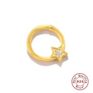 Gedetailleerd zicht van 925 sterling zilveren gouden oorbel met ster en edelsteen