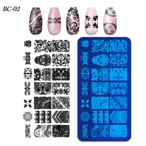 Rectangle nail art stamping plate BC-02 with mandala and gothic lace pattern designs