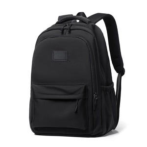 Minimalist black student backpack with large capacity and durable nylon material