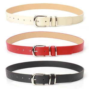 Cinturones de cuero de leopardo con doble anillo para mujer en beige, rojo y negro