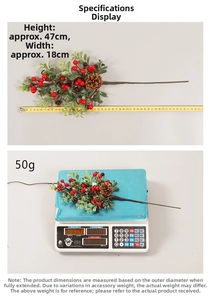 Artificial Christmas berry pick showing height 47cm and weight 50g measurement details