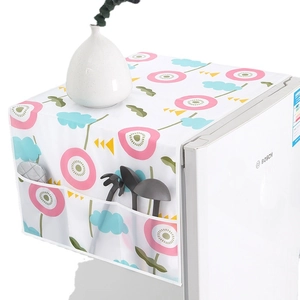 Waterproof PEVA refrigerator dust cover with floral print and side storage pockets
