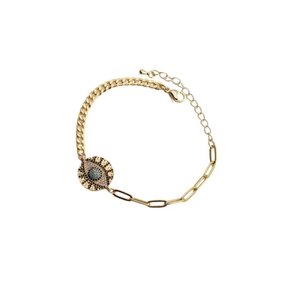 Adjustable golden evil eye bracelet with blue zircon and asymmetric curb paperclip chain