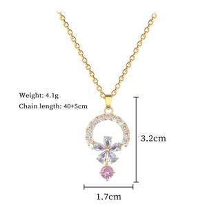 Detailed view showing pendant dimensions and weight for this floral zircon necklace