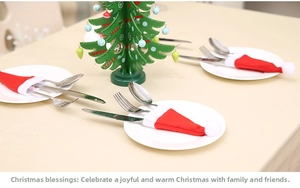 Mini Christmas hat cutlery holders in red and white non-woven fabric for table decor
