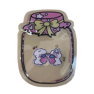 Cute jar-shaped cartoon self-sealing storage bag with pink bow and rabbit sticker