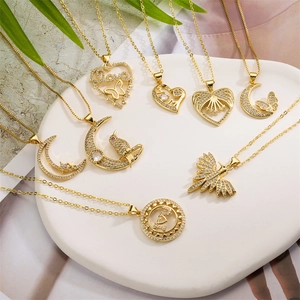 Copper Zircon Pendant Necklace Heart Butterfly MOM Moon Bird Phoenix Design Elegant Clavicle Chain For Women