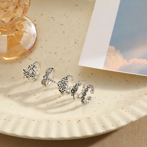Vintage Adjustable Copper Open Ring For Women Men Antique Silver Plated Retro Butterfly Dragonfly Flower Finger Ring Jewelry
