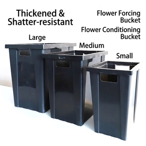 Three sizes of black acrylic rectangular flower buckets with handles for floral shops