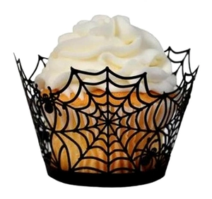Halloween black spider web cupcake wrappers laser cut paper decorative borders for parties