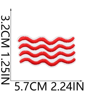 Detailed dimensions of red and white wave embroidered patch with clear needlework
